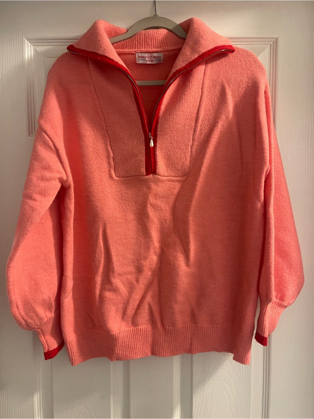 Half-Zip Pink With Red Trim sweater - Discount Divas